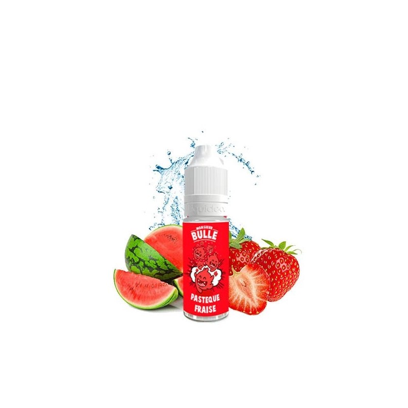 E-liquide Pastèque Fraise 10ml de la gamme Monsieur Bulle de Liquideo, avec une saveur boisson et fruitée de pastèque et fraise 