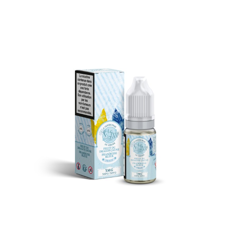 E-liquide Fruit du Dragon Jaune Framboise Bleu Frais 10ml de Le Petit Verger, une explosion de saveurs fruitées et rafraîchissan