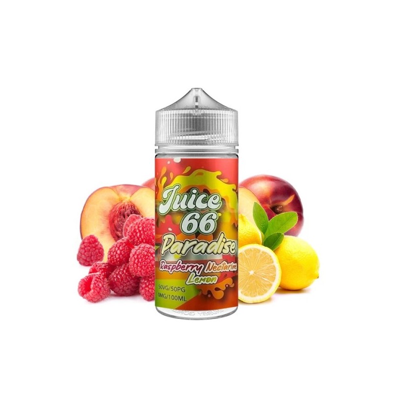 E-liquide Raspberry Nectarine Lemon 00mg 100ml surdosé en arômes – Juice 66 | Framboise, Nectarine & Citron | Eleciga