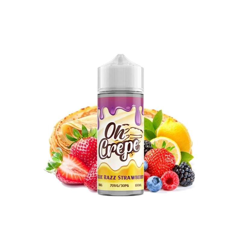 E-liquide Blue Razz Strawberry 100ml - VapeIQ Oh Crepe | Fruité et Citronné | Fabriqué au Royaume-Uni | Eleciga CONTENANCE  100ml