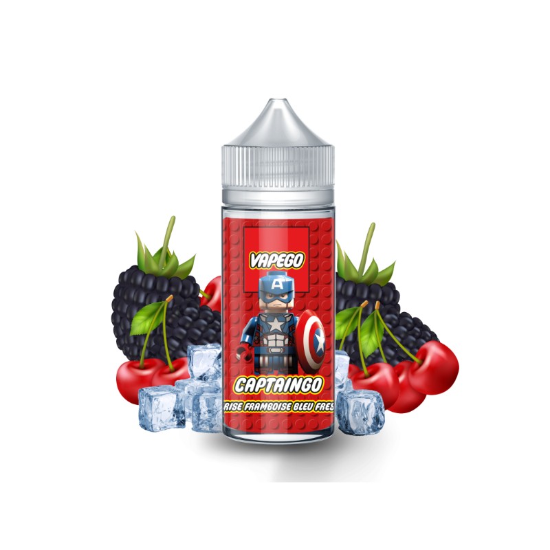 E-liquide Captaingo 100ml - Vapego | Saveur Cerise & Framboise Bleue Rafraîchissante | 00mg Nicotine | Eleciga CONTENANCE  100ml