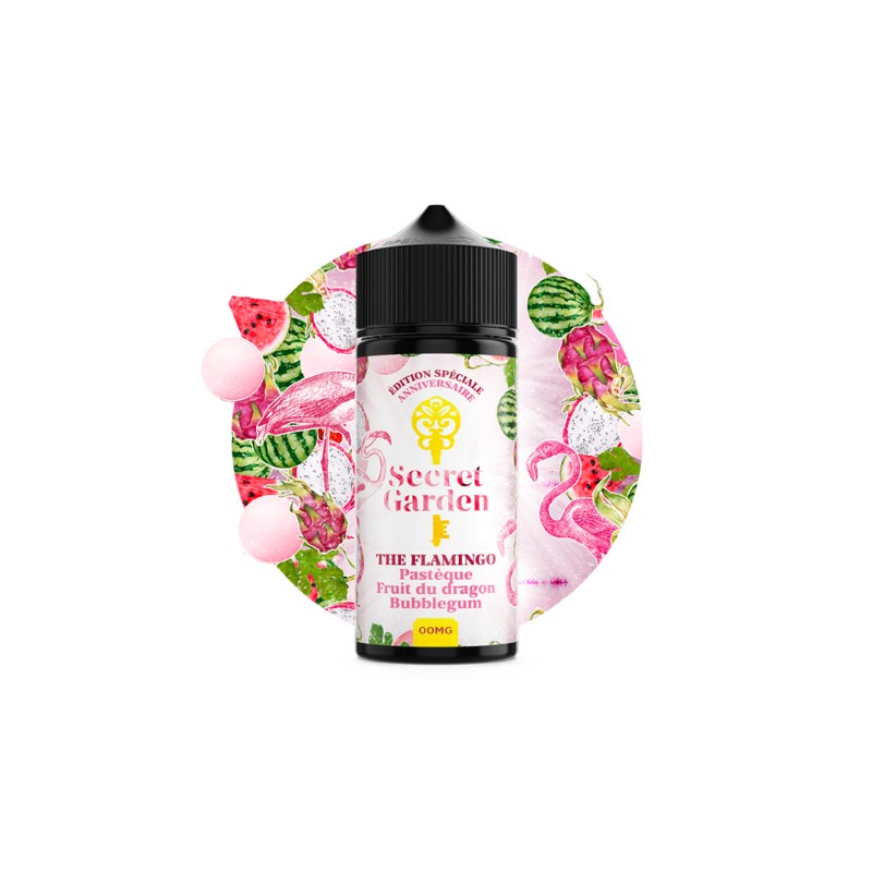 E-liquide The Flamingo Edition Anniversaire 100ml Explosion Fruitée et Gourmande, Secret Garden - Secret's Lab | Eleciga CONTENANCE  100ml